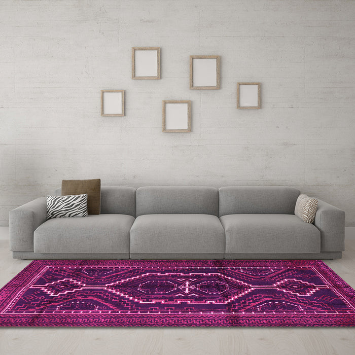 Machine Washable Persian Pink Traditional Rug in a Living Room, wshtr1217pnk