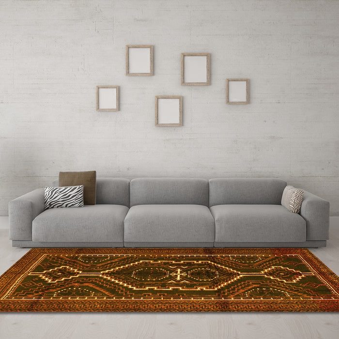 Machine Washable Persian Yellow Traditional Rug in a Living Room, wshtr1217yw