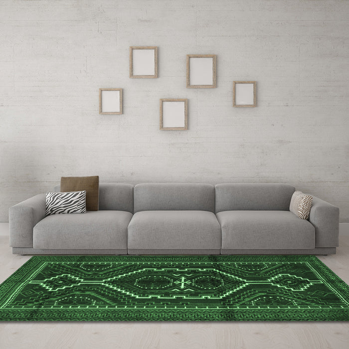 Machine Washable Persian Emerald Green Traditional Area Rugs in a Living Room,, wshtr1217emgrn