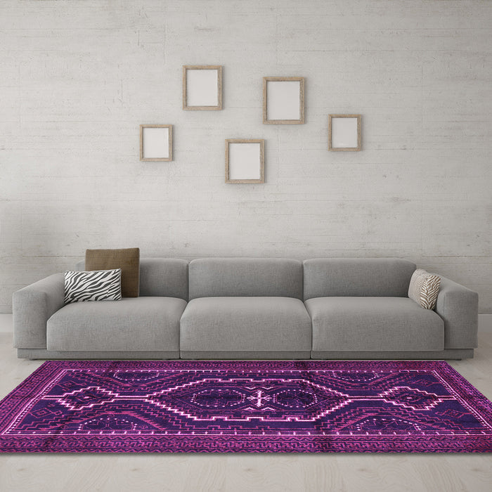 Machine Washable Persian Purple Traditional Area Rugs in a Living Room, wshtr1217pur