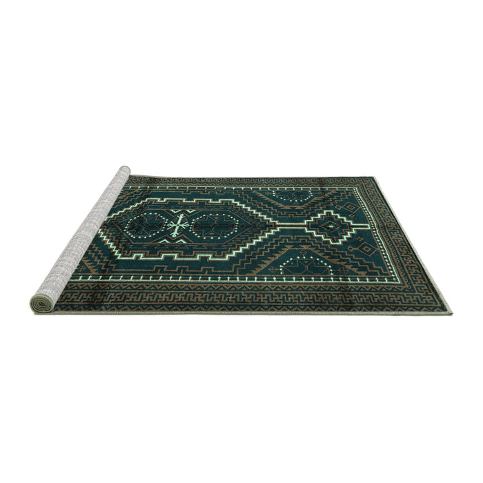 Sideview of Machine Washable Persian Turquoise Traditional Area Rugs, wshtr1217turq