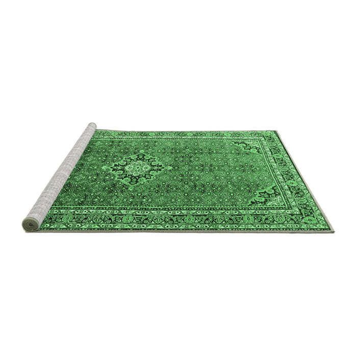 Sideview of Machine Washable Persian Emerald Green Traditional Area Rugs, wshtr1218emgrn