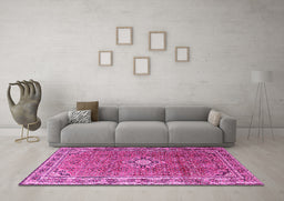 Machine Washable Persian Pink Traditional Rug in a Living Room, wshtr1218pnk