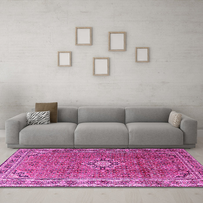 Machine Washable Persian Pink Traditional Rug in a Living Room, wshtr1218pnk