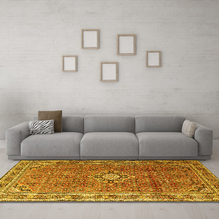Machine Washable Persian Yellow Traditional Rug in a Living Room, wshtr1218yw
