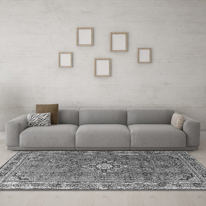 Machine Washable Persian Gray Traditional Rug in a Living Room,, wshtr1218gry