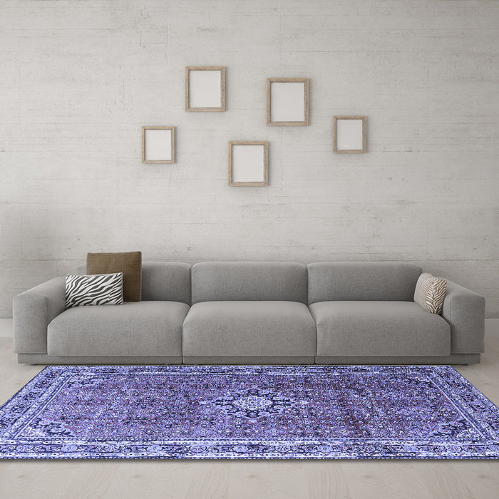 Machine Washable Persian Blue Traditional Rug in a Living Room, wshtr1218blu