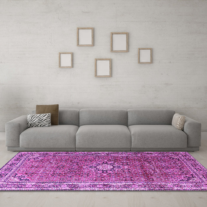 Machine Washable Persian Purple Traditional Area Rugs in a Living Room, wshtr1218pur