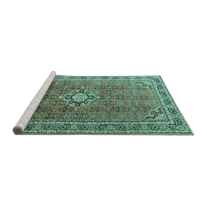 Sideview of Machine Washable Persian Turquoise Traditional Area Rugs, wshtr1218turq