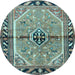 Round Machine Washable Persian Light Blue Traditional Rug, wshtr1219lblu