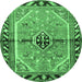 Round Persian Emerald Green Traditional Rug, tr1219emgrn