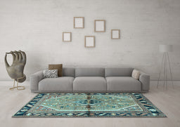 Machine Washable Persian Light Blue Traditional Rug in a Living Room, wshtr1219lblu