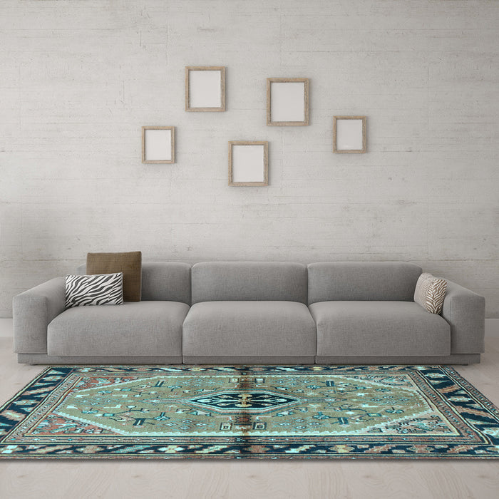 Machine Washable Persian Light Blue Traditional Rug in a Living Room, wshtr1219lblu