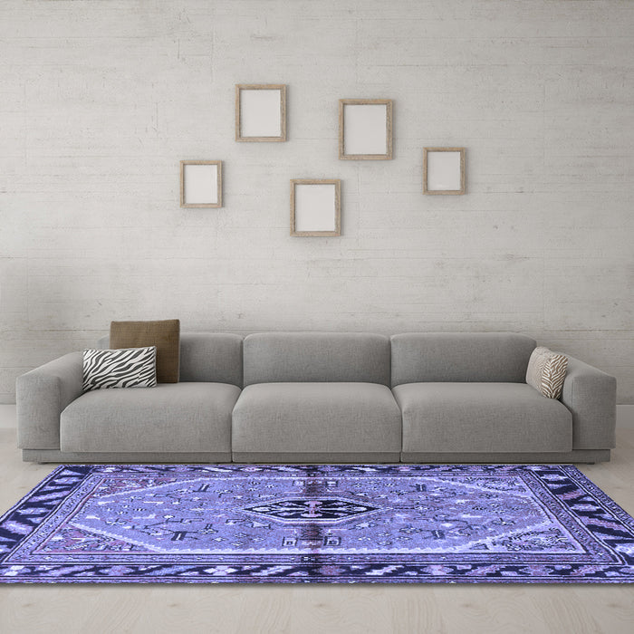 Machine Washable Persian Blue Traditional Rug in a Living Room, wshtr1219blu