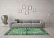 Machine Washable Persian Turquoise Traditional Area Rugs in a Living Room,, wshtr1219turq