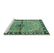 Sideview of Machine Washable Persian Turquoise Traditional Area Rugs, wshtr1219turq