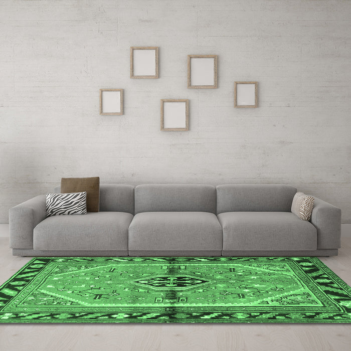 Machine Washable Persian Emerald Green Traditional Area Rugs in a Living Room,, wshtr1219emgrn