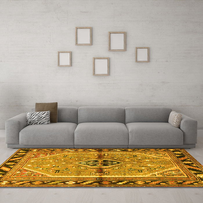 Machine Washable Persian Yellow Traditional Rug in a Living Room, wshtr1219yw