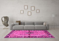 Machine Washable Persian Pink Traditional Rug, wshtr1219pnk