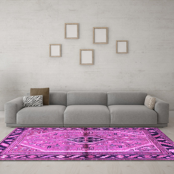 Machine Washable Persian Purple Traditional Area Rugs in a Living Room, wshtr1219pur