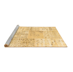Sideview of Machine Washable Patchwork Brown Transitional Rug, wshtr121brn
