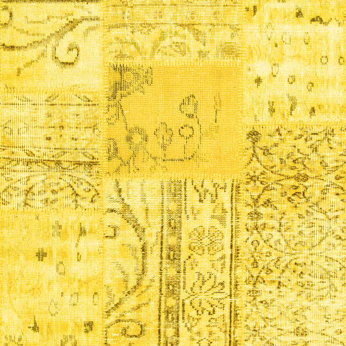 Machine Washable Patchwork Yellow Transitional Rug, wshtr121yw