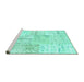 Sideview of Machine Washable Patchwork Turquoise Transitional Area Rugs, wshtr121turq
