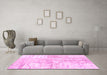 Machine Washable Patchwork Pink Transitional Rug in a Living Room, wshtr121pnk