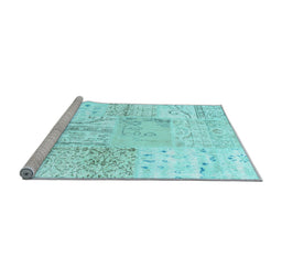 Sideview of Machine Washable Patchwork Light Blue Transitional Rug, wshtr121lblu
