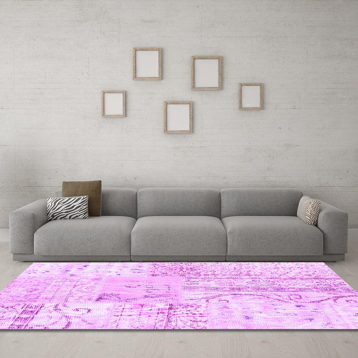 Machine Washable Patchwork Purple Transitional Area Rugs in a Living Room, wshtr121pur