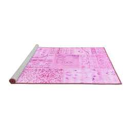 Sideview of Machine Washable Patchwork Pink Transitional Rug, wshtr121pnk