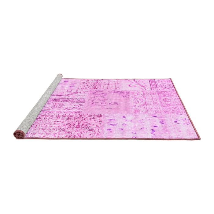 Sideview of Machine Washable Patchwork Pink Transitional Rug, wshtr121pnk