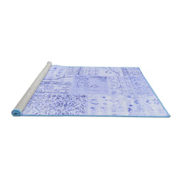Sideview of Machine Washable Patchwork Blue Transitional Rug, wshtr121blu
