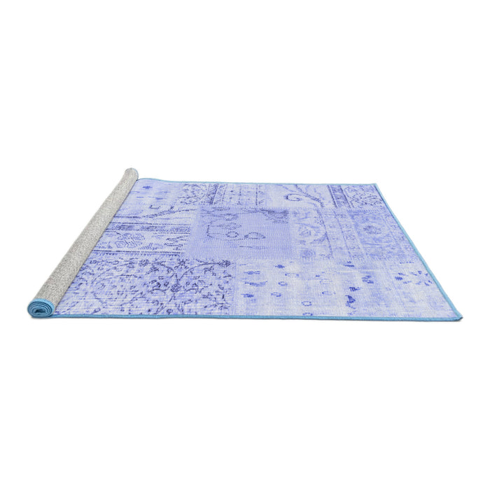 Sideview of Machine Washable Patchwork Blue Transitional Rug, wshtr121blu