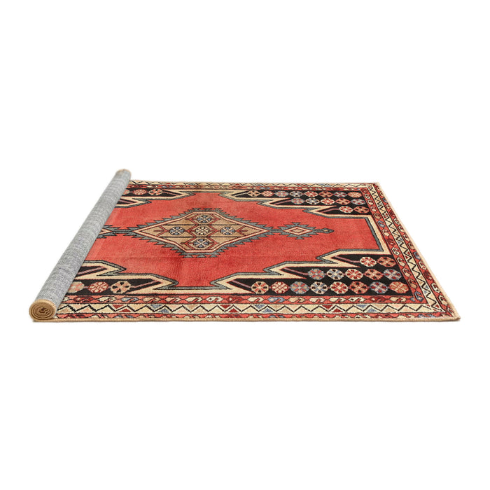 Sideview of Machine Washable Traditional Tangerine Pink Rug, wshtr1220