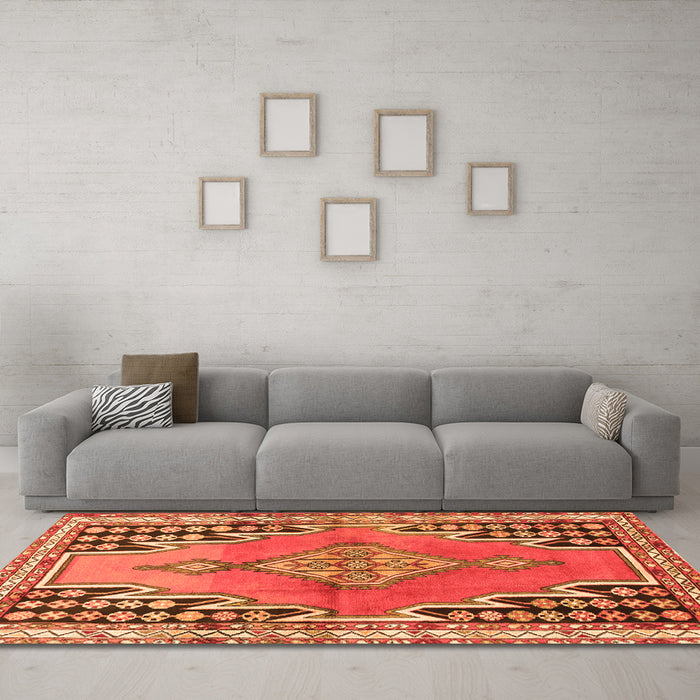 Machine Washable Persian Orange Traditional Area Rugs in a Living Room, wshtr1220org