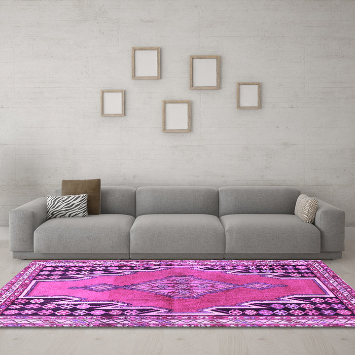 Machine Washable Persian Purple Traditional Area Rugs in a Living Room, wshtr1220pur