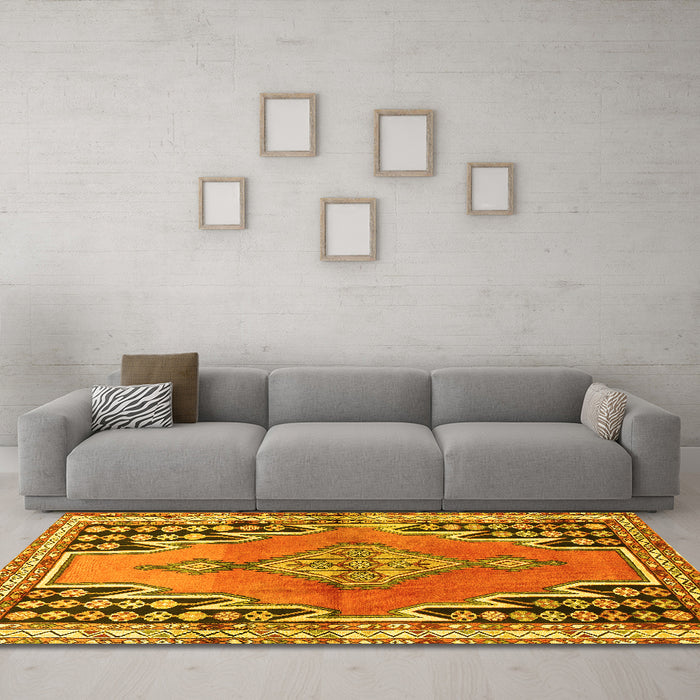 Machine Washable Persian Yellow Traditional Rug in a Living Room, wshtr1220yw