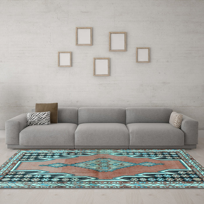 Machine Washable Persian Light Blue Traditional Rug in a Living Room, wshtr1220lblu
