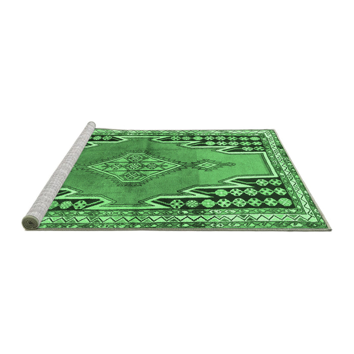 Sideview of Machine Washable Persian Emerald Green Traditional Area Rugs, wshtr1220emgrn
