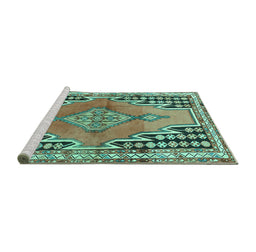 Sideview of Machine Washable Persian Turquoise Traditional Area Rugs, wshtr1220turq