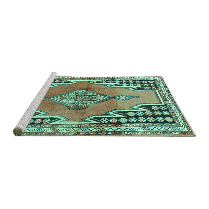 Sideview of Machine Washable Persian Turquoise Traditional Area Rugs, wshtr1220turq