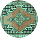 Round Machine Washable Persian Turquoise Traditional Area Rugs, wshtr1220turq