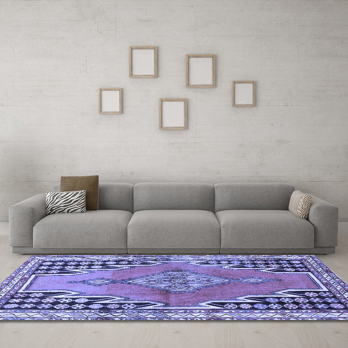 Machine Washable Persian Blue Traditional Rug in a Living Room, wshtr1220blu