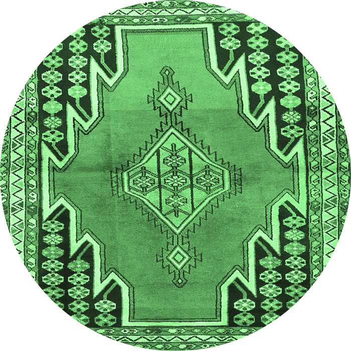 Round Persian Emerald Green Traditional Rug, tr1220emgrn