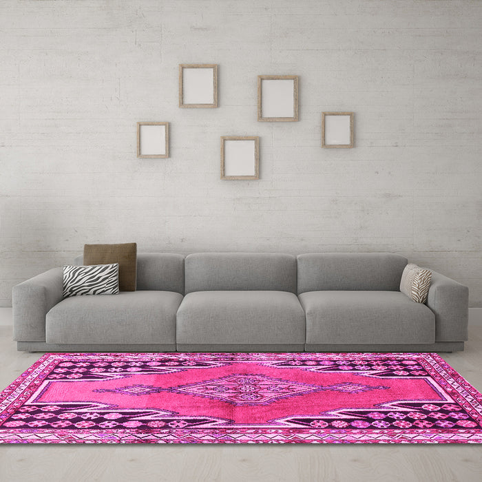 Machine Washable Persian Pink Traditional Rug in a Living Room, wshtr1220pnk