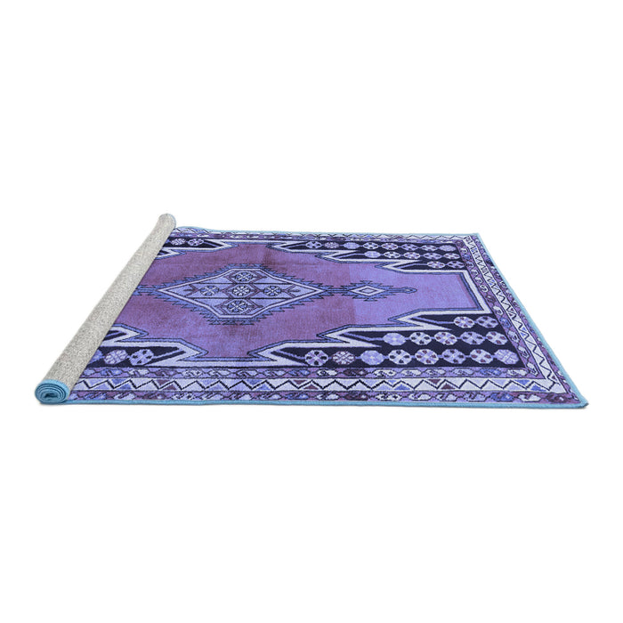 Sideview of Machine Washable Persian Blue Traditional Rug, wshtr1220blu