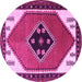 Round Machine Washable Persian Pink Traditional Rug, wshtr1221pnk