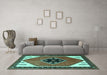 Machine Washable Persian Turquoise Traditional Area Rugs in a Living Room,, wshtr1221turq