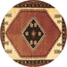 Round Persian Brown Traditional Rug, tr1221brn